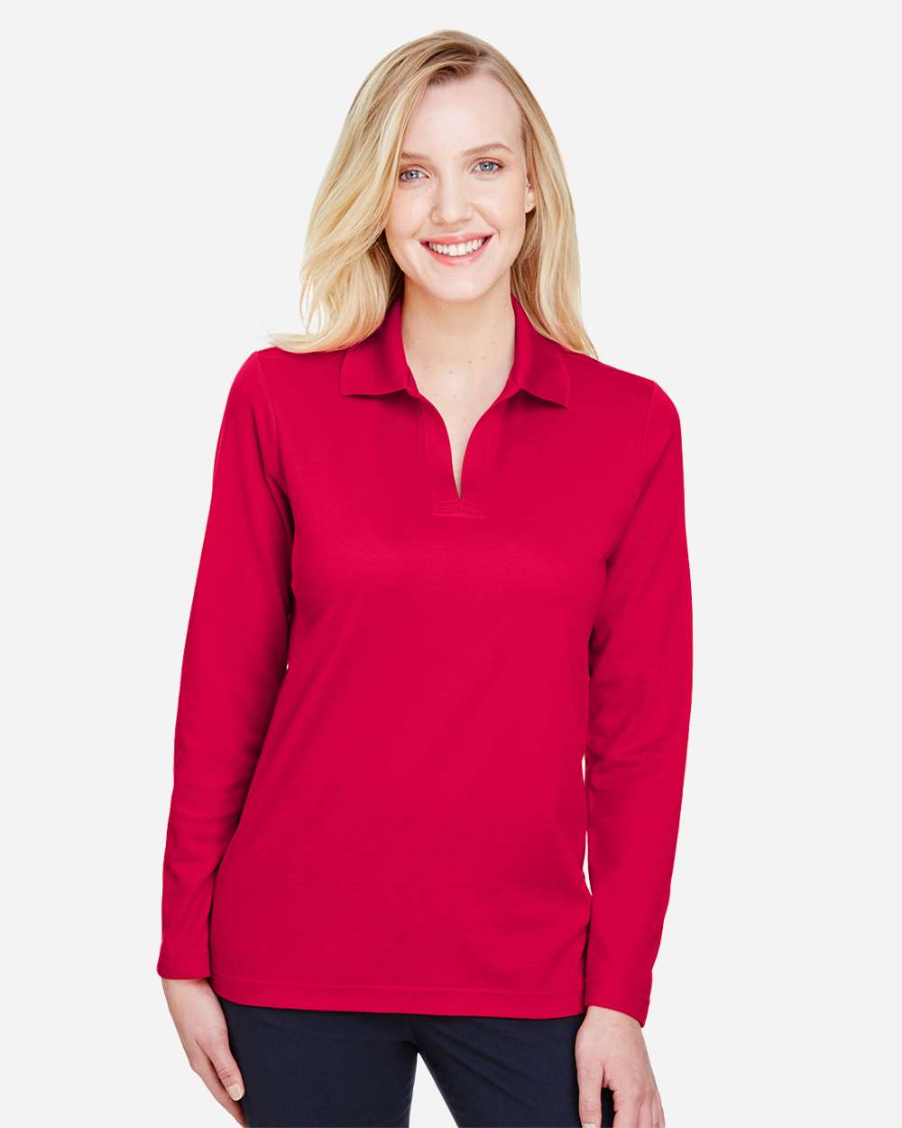 Devon & Jones CrownLux Performance Women's Plaited Long Sleeve Polo