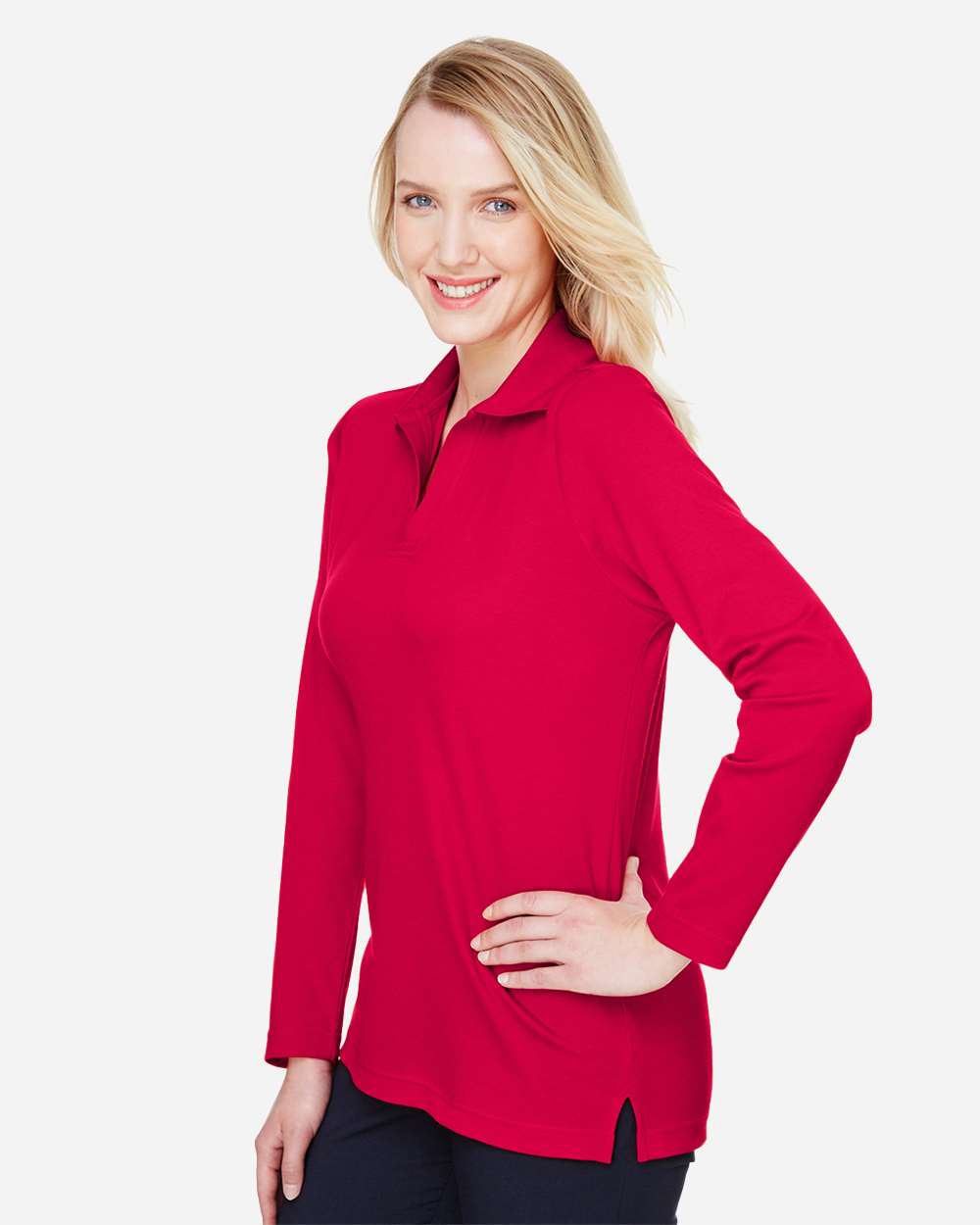 Devon & Jones CrownLux Performance Women's Plaited Long Sleeve Polo